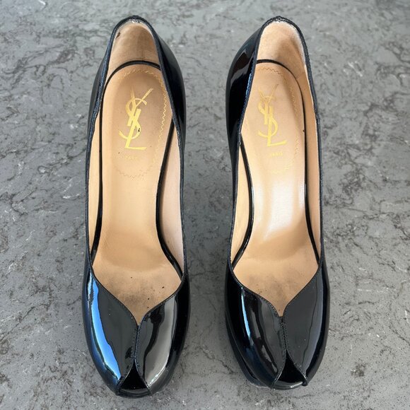 Yves Saint Laurent (YSL) Tribute black patent leather platform peep-toe heels - Picture 10 of 10